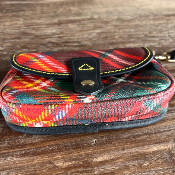 Dooney & Bourke Red Tartan Plaid Wristlet with Black Trim, 6", Snap Closure - Picture 5 of 10